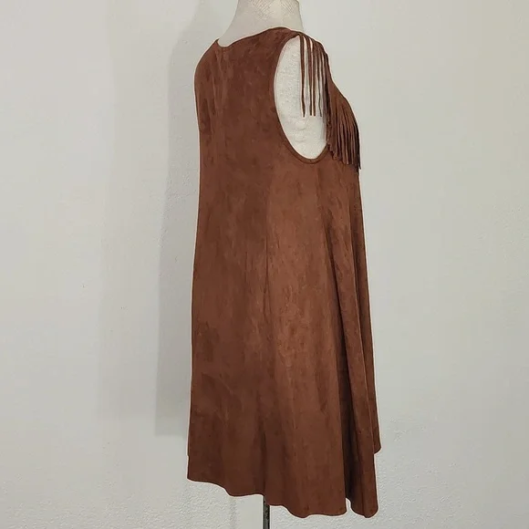 Tasha Polizzi Dress Fringed Faux Suede Western Cowgirl Brown Size S - Picture 6 of 12